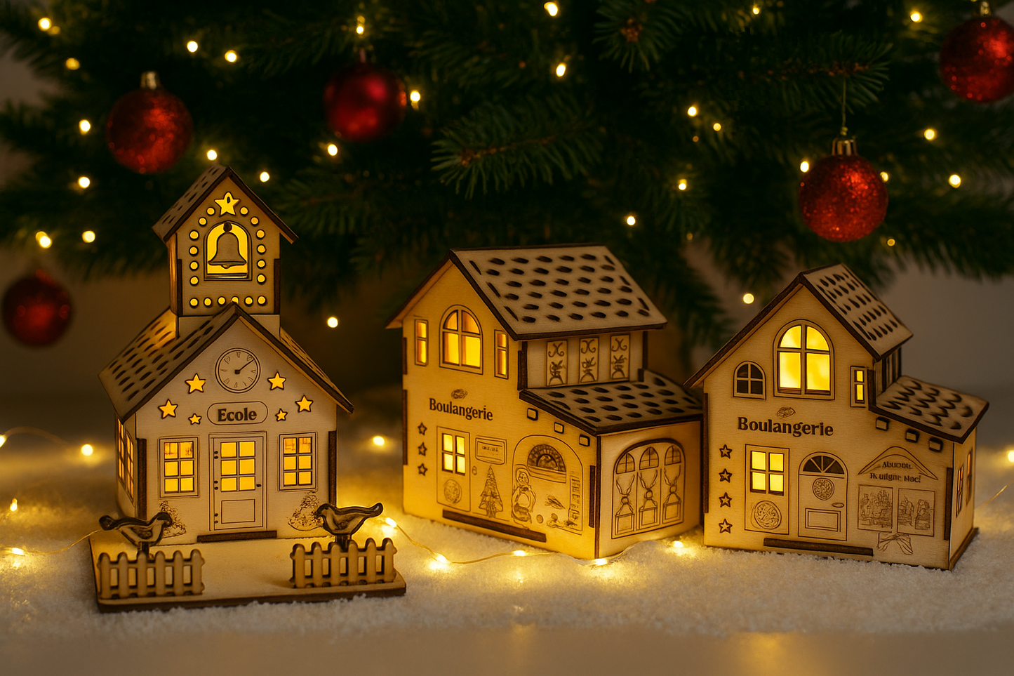 Grande Maison en bois style «Boutiques » village de noël avec LED