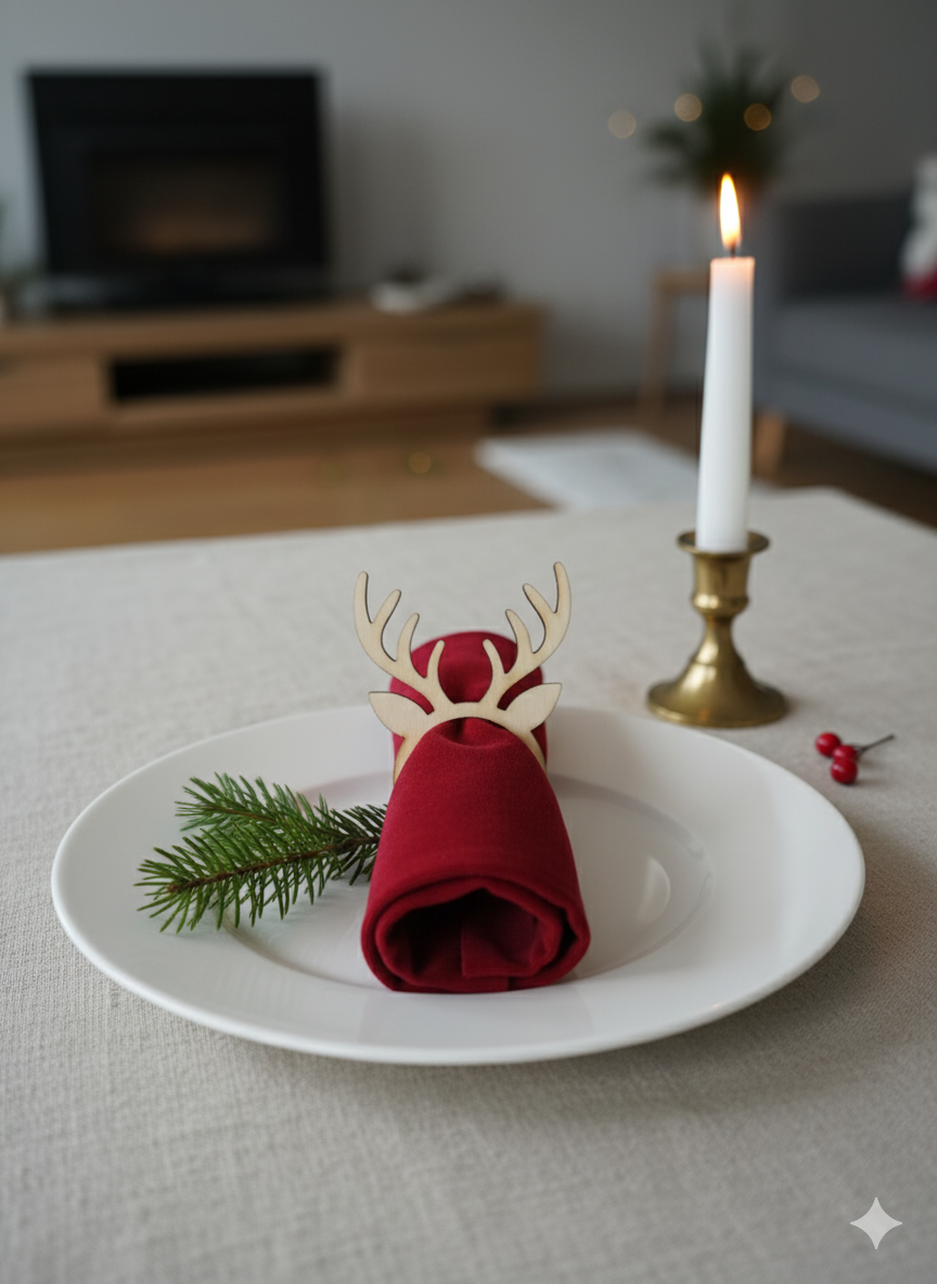 Lot de 4 Ronds de serviette Noël en bois
