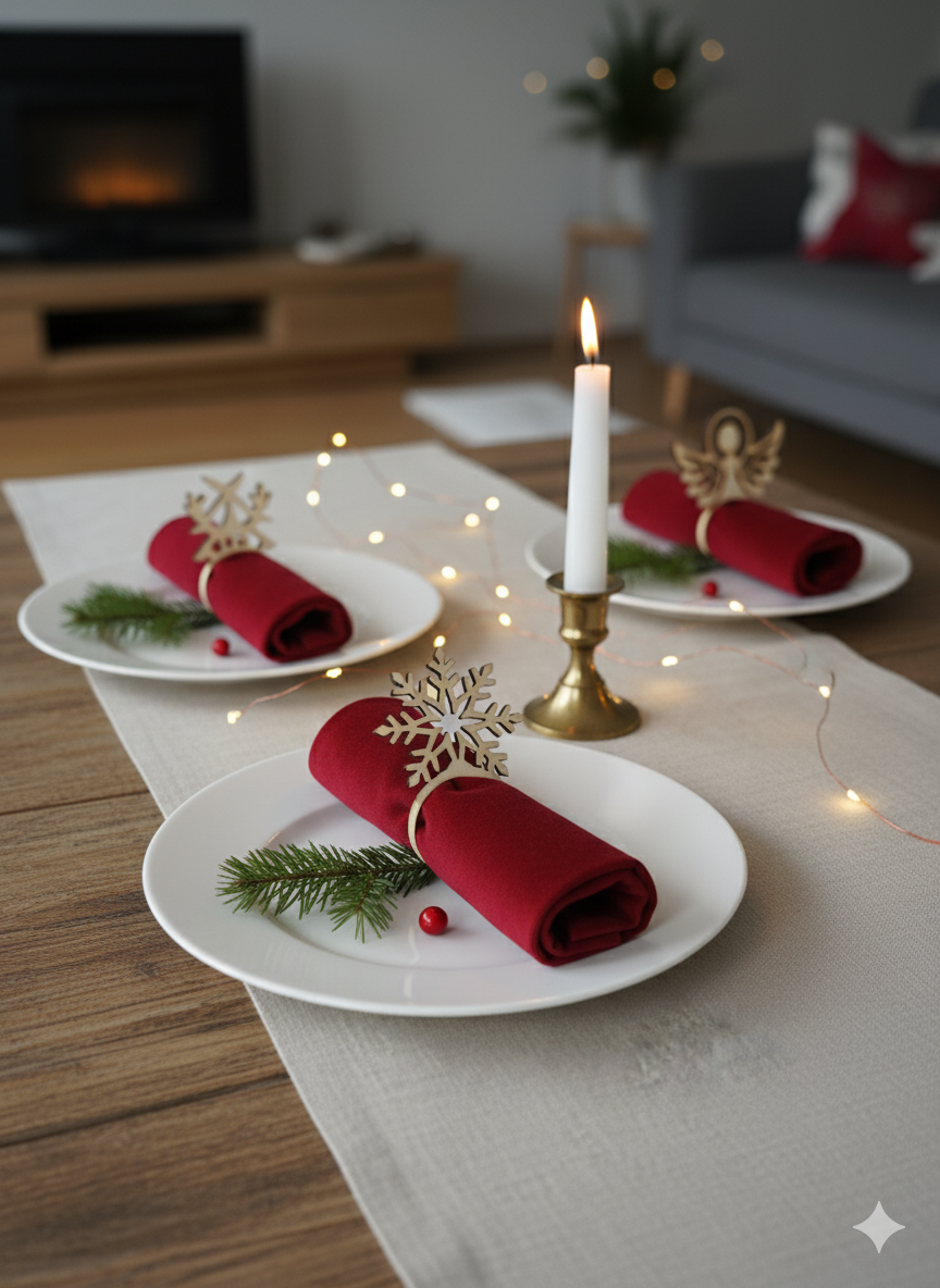 Lot de 4 Ronds de serviette Noël en bois