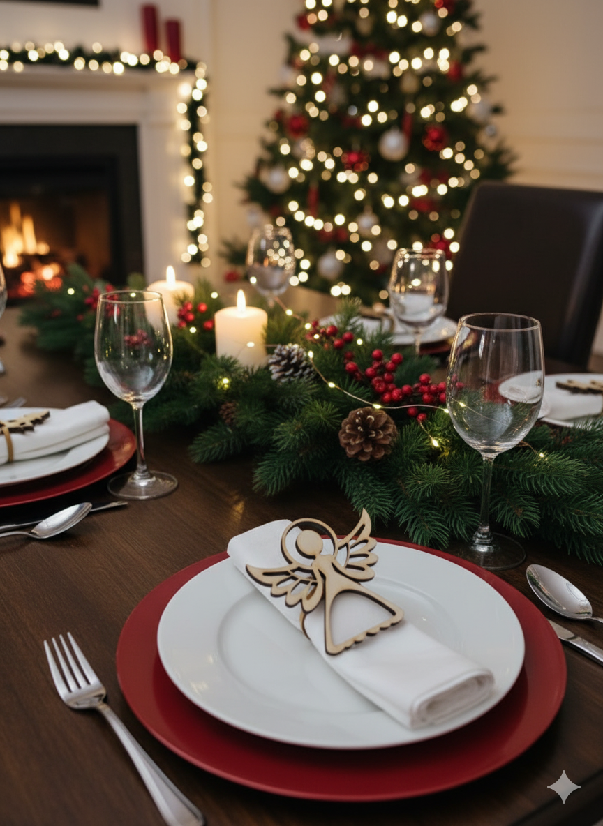 Lot de 4 Ronds de serviette Noël en bois
