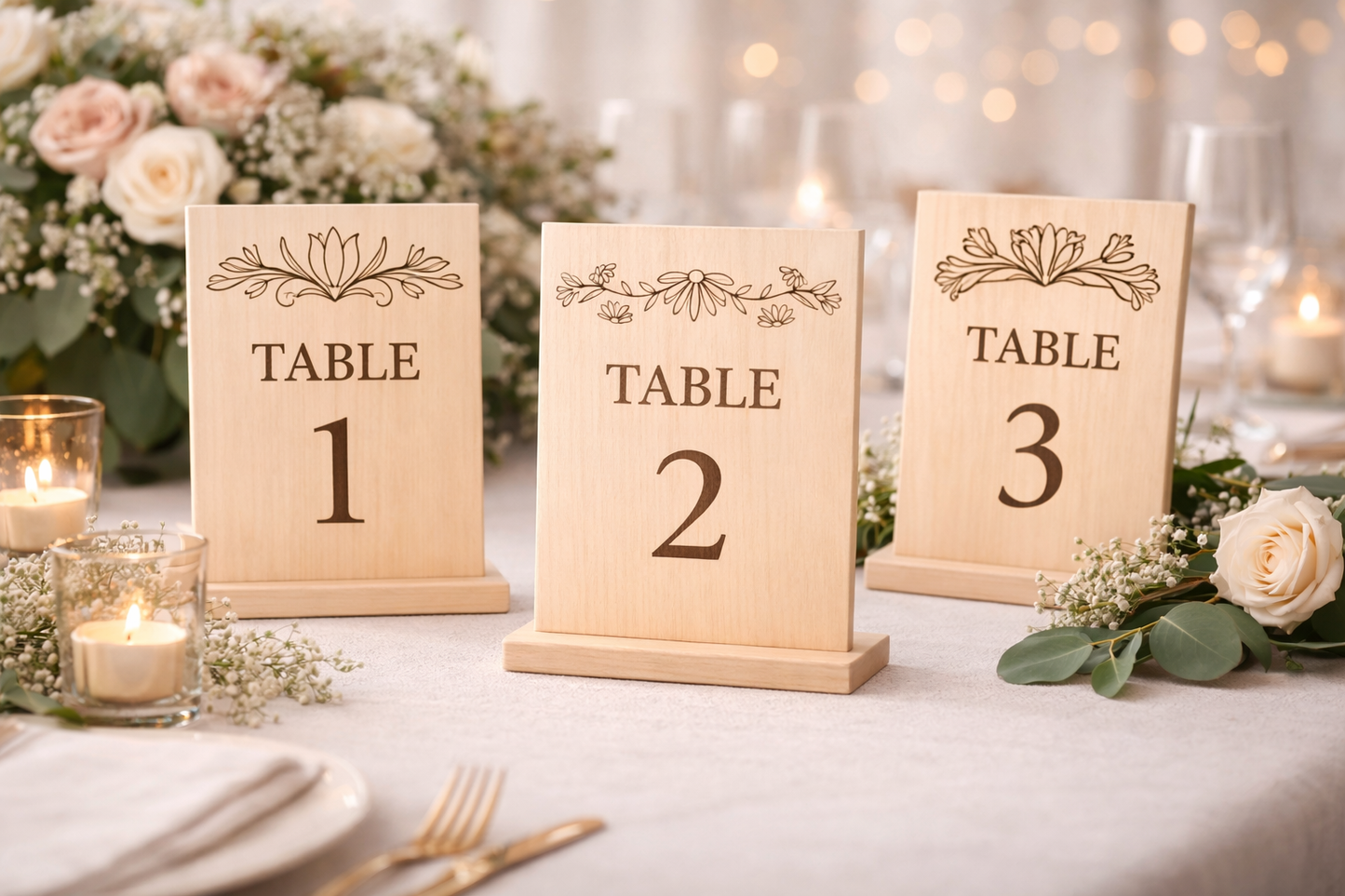 Numéros de table mariage en bois personnalisés – Élégance naturelle pour votre réception