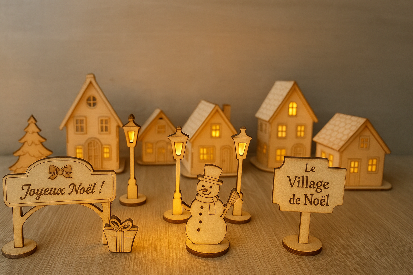 Accessoires en bois pour village de noël