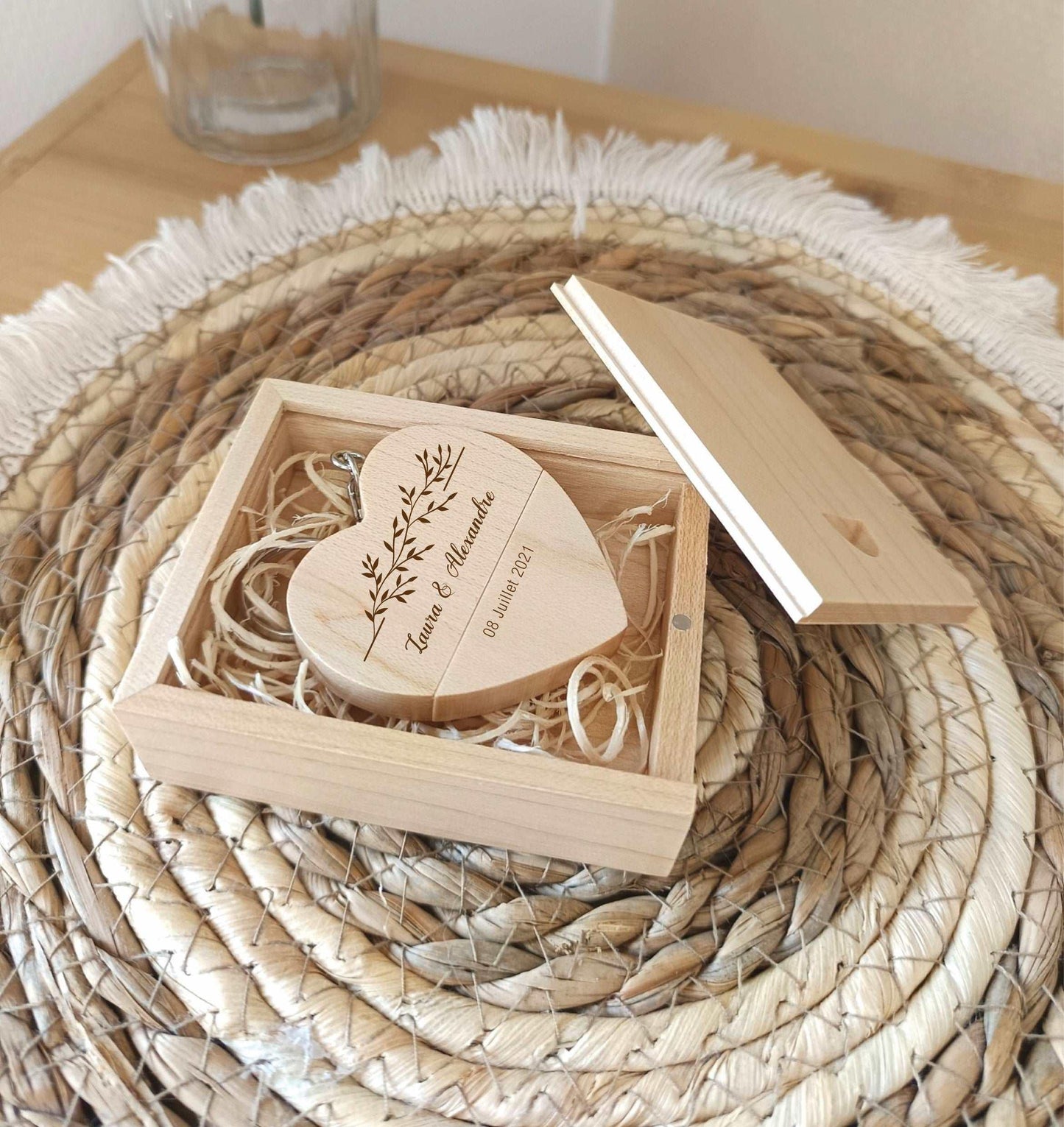 Coffret clé USB de 32Go en bois de Érable, Coeur - Atelier Eli'magine