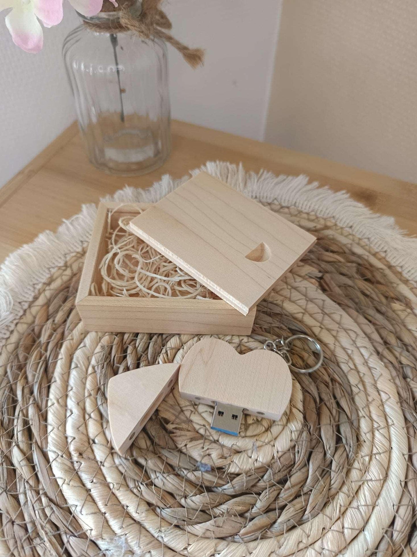 Coffret clé USB de 32Go en bois de Érable, Coeur - Atelier Eli'magine