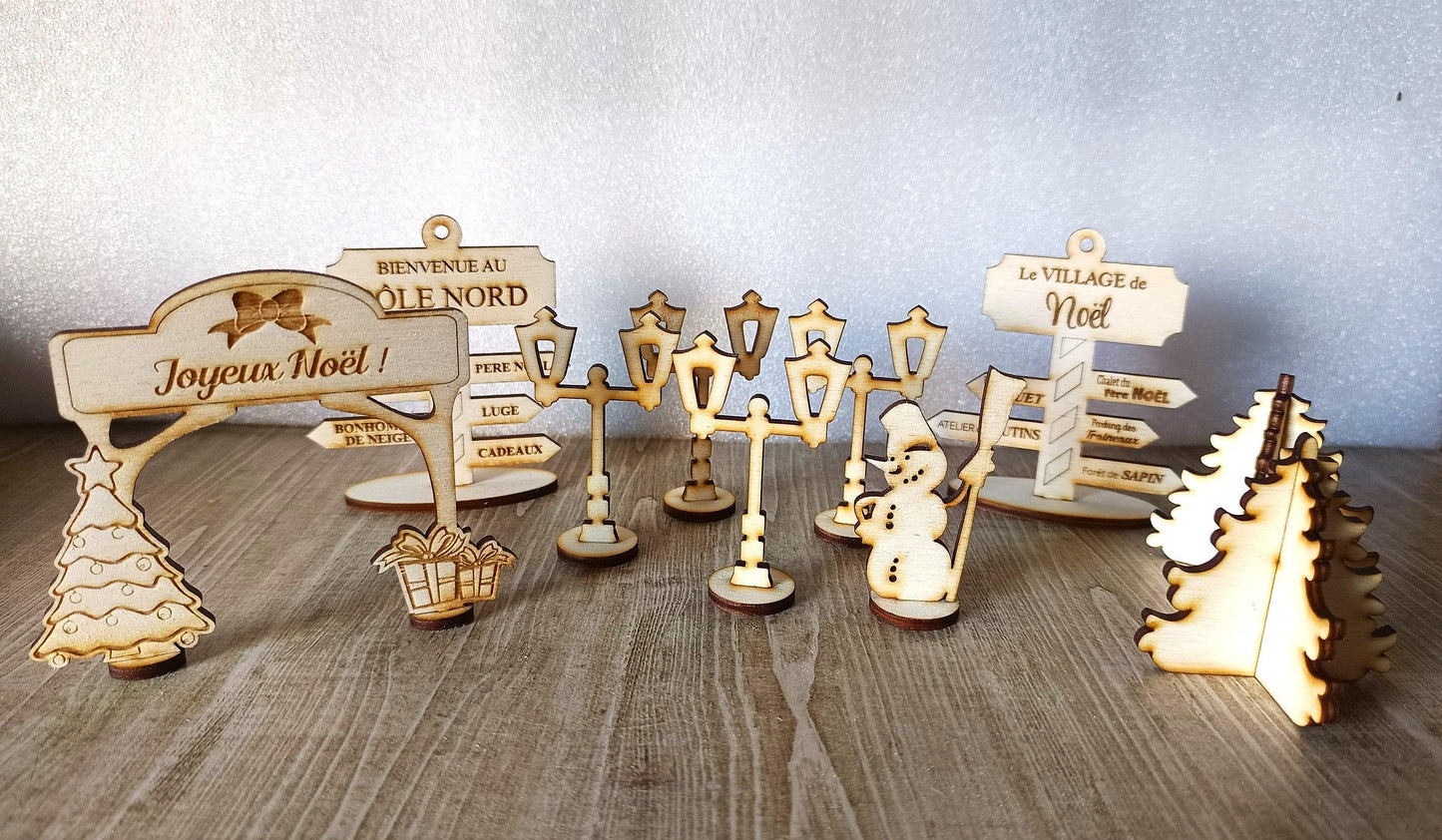 Accessoires en bois pour village de noël - Atelier Eli'magine