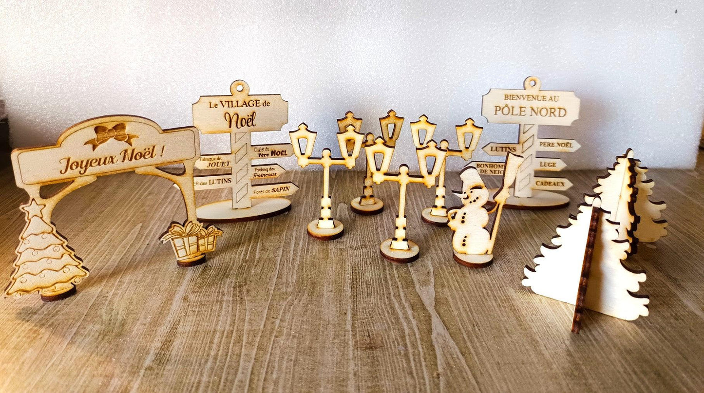 Accessoires en bois pour village de noël - Atelier Eli'magine