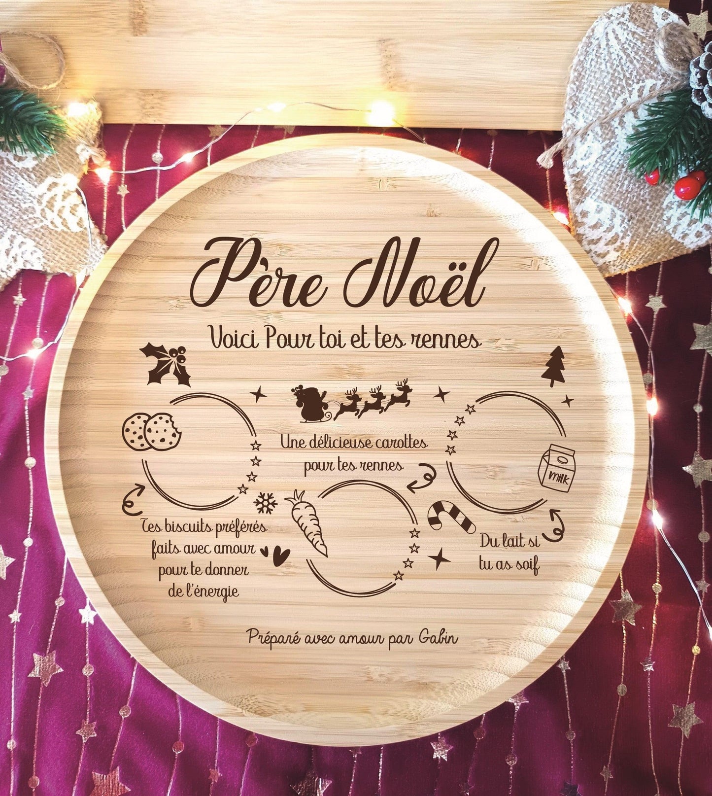 Plateau du père Noël - Planche de Noël - Collation des renne - Atelier Eli'magine