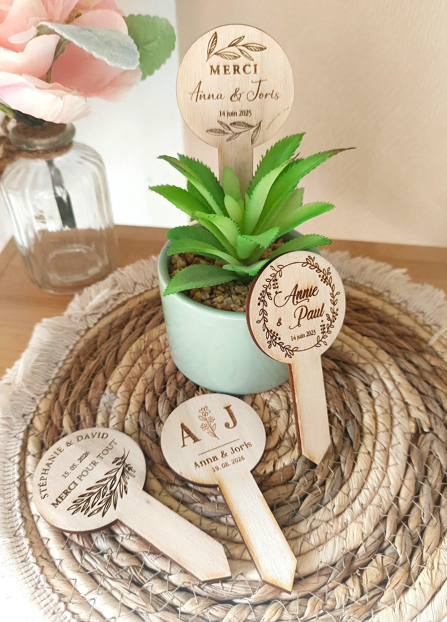 Décorations de mariage en bois succulentes personnalisées - Atelier Eli'magine