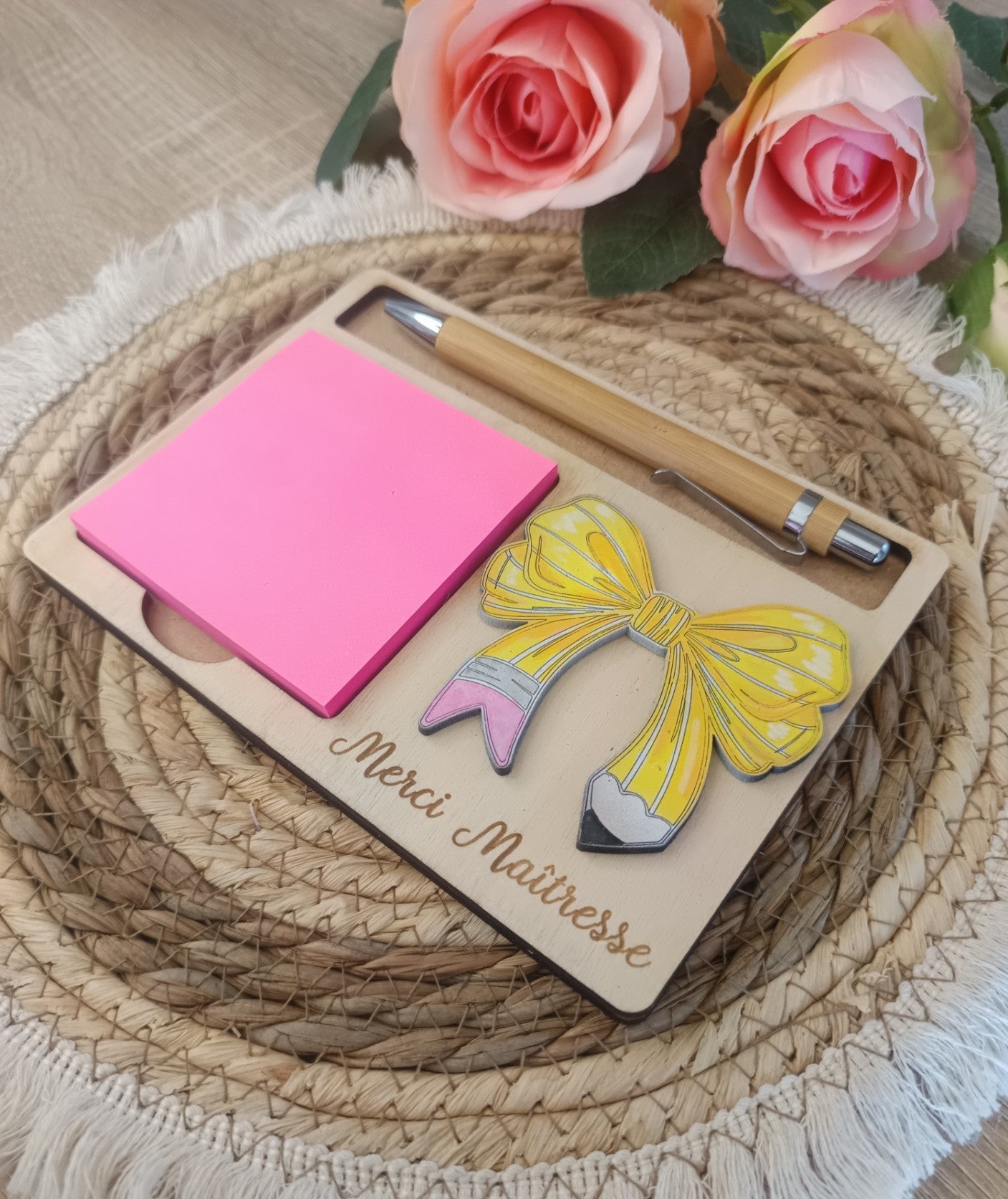 Support post-it personnalisé, bloc note, cadeau de fin d'année scolaire maîtresse/maître/atsem/nounou, cadeau fête des mères/mamie/