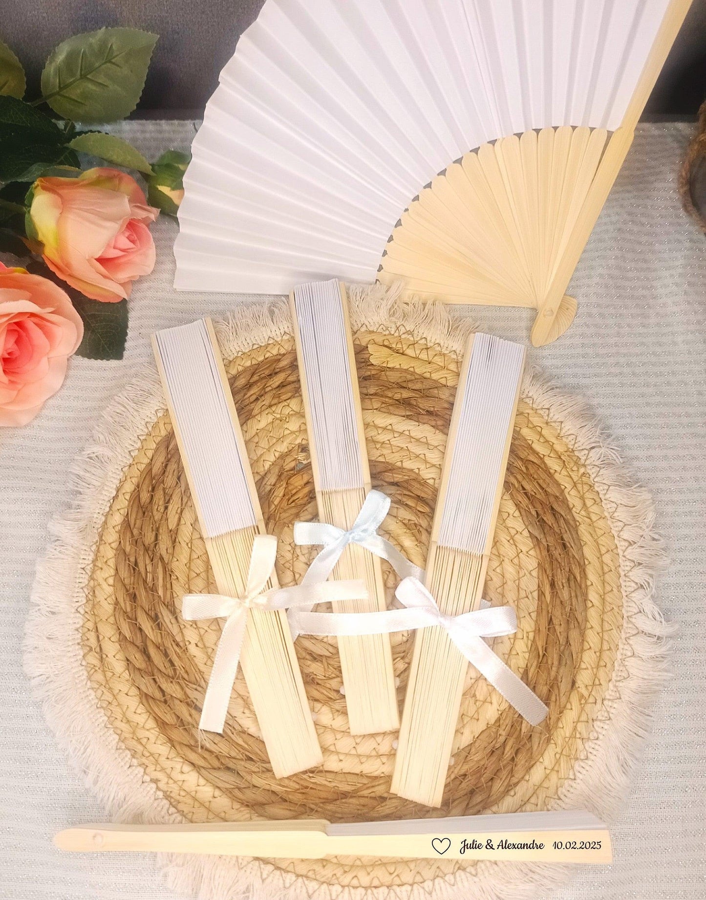 Éventails personnalisés avec ruban pour mariage - Atelier Eli'magine