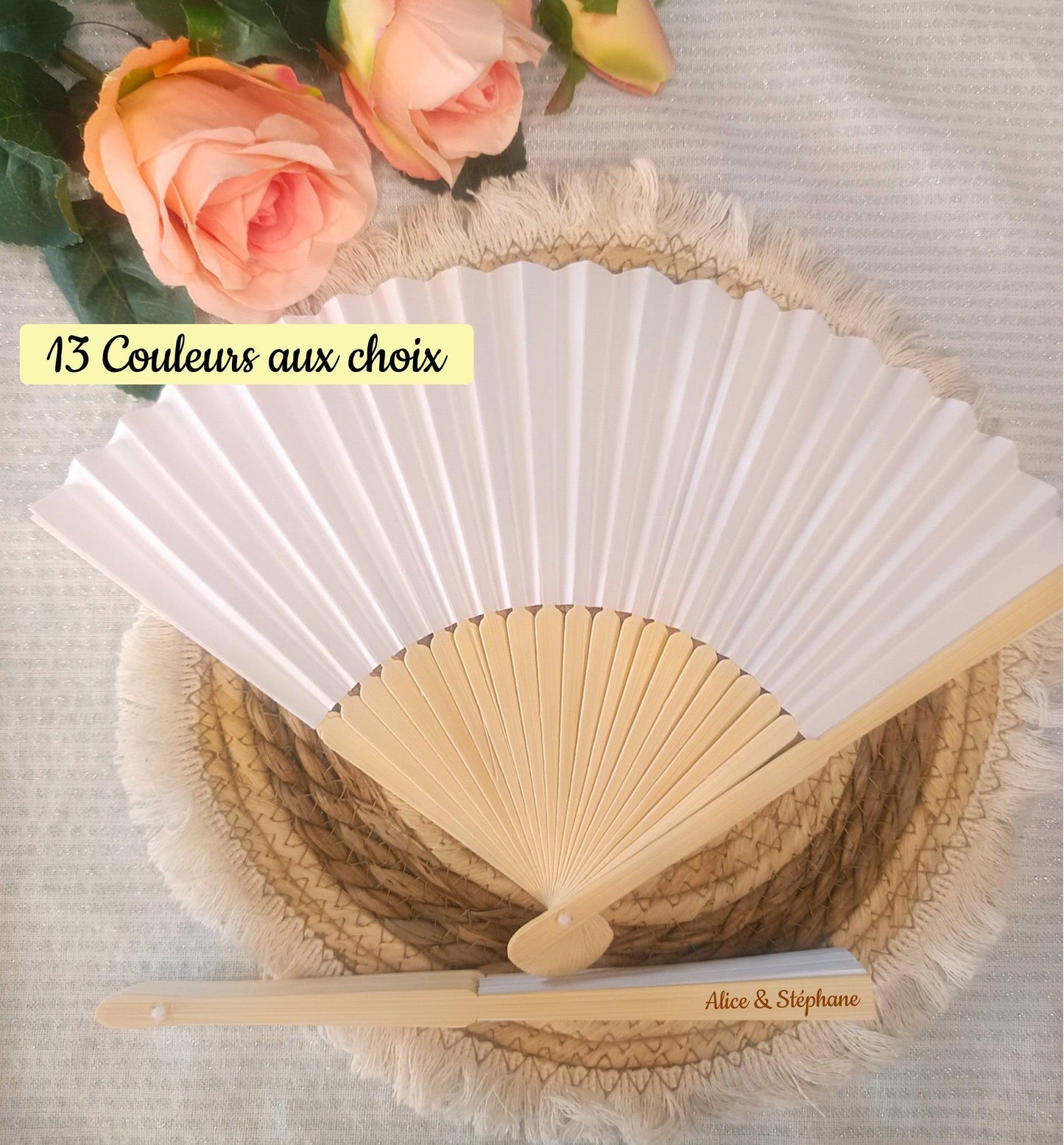 Eventail personnalisé mariage Couleur avec sac organza - Atelier Eli'magine