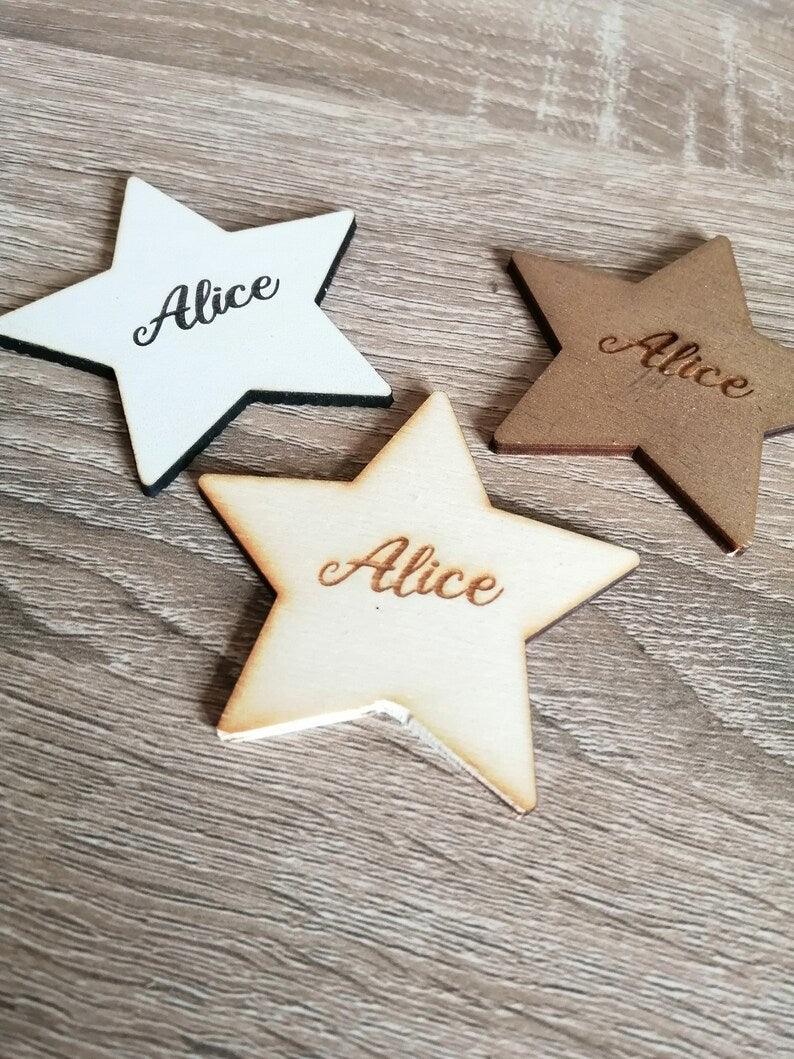 Marque place Etoile, étiquette prénom invité, forme etoile - Atelier Eli'magine