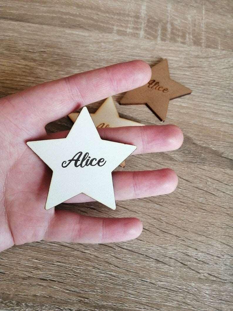 Marque place Etoile, étiquette prénom invité, forme etoile - Atelier Eli'magine