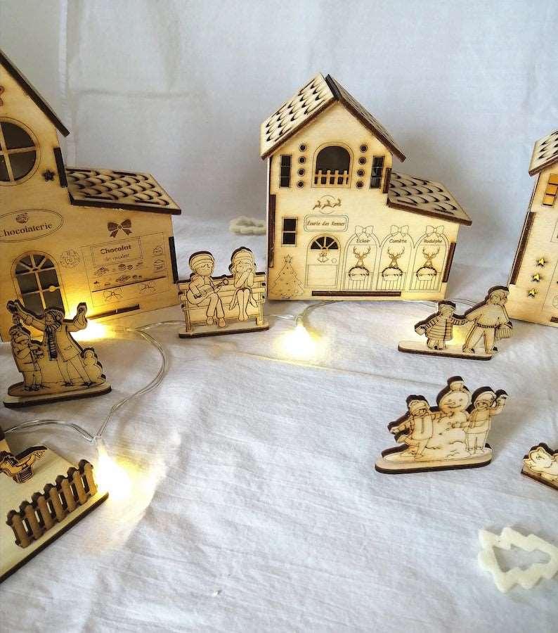 Grande Maison en bois style «Boutiques » village de noël avec LED - Atelier Eli'magine