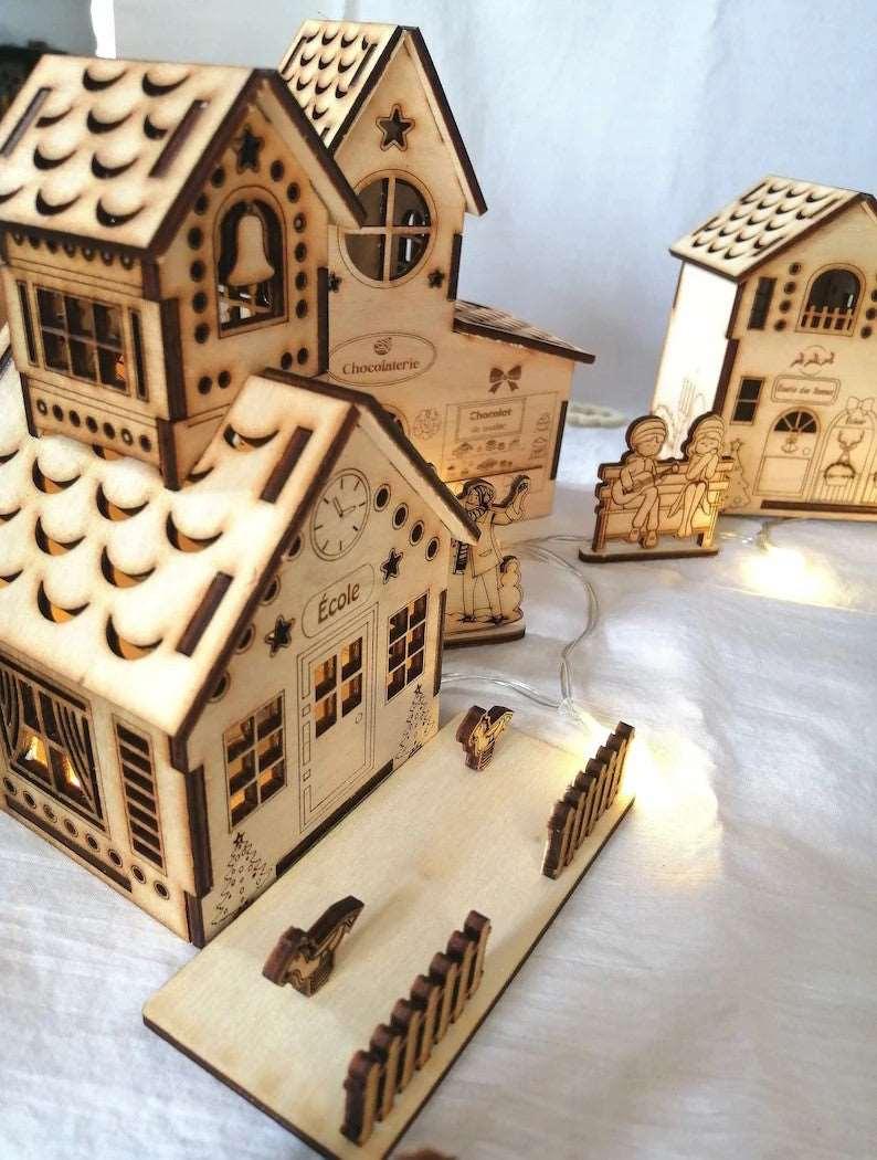 Grande Maison en bois style «Boutiques » village de noël avec LED - Atelier Eli'magine