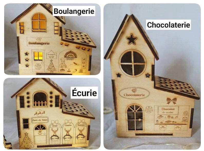 Grande Maison en bois style «Boutiques » village de noël avec LED - Atelier Eli'magine