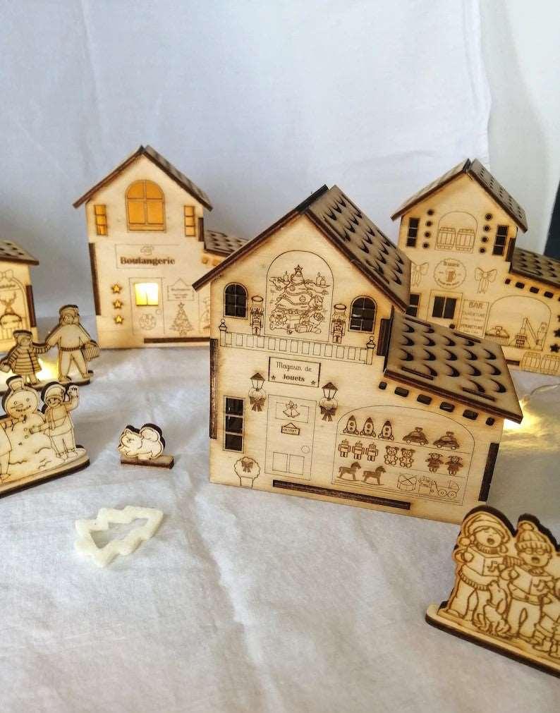 Grande Maison en bois style «Boutiques » village de noël avec LED - Atelier Eli'magine