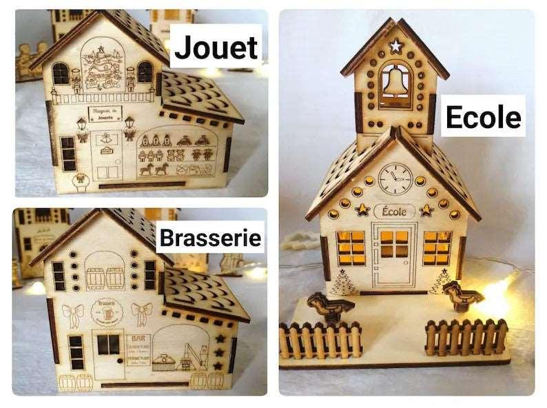 Grande Maison en bois style «Boutiques » village de noël avec LED - Atelier Eli'magine