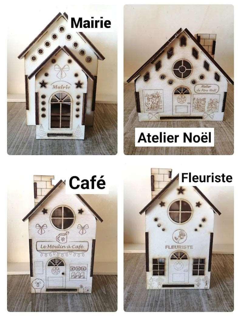 Grande Maison en bois style «Boutiques » village de noël avec LED - Atelier Eli'magine