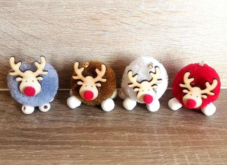 Décoration de noël artisanale - Renne pompon, 4pc - Atelier Eli'magine