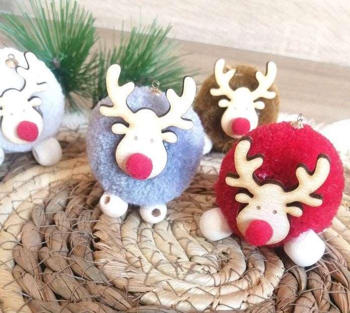 Décoration de noël artisanale - Renne pompon, 4pc - Atelier Eli'magine