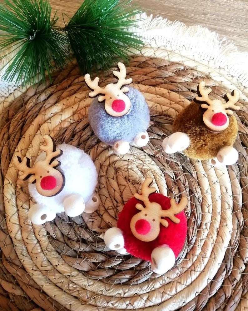 Décoration de noël artisanale - Renne pompon, 4pc - Atelier Eli'magine
