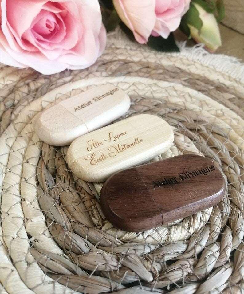 Clé USB 2.0 - 32 Go, 64 Go, 128 Go en bois à personnaliser - Atelier Eli'magine