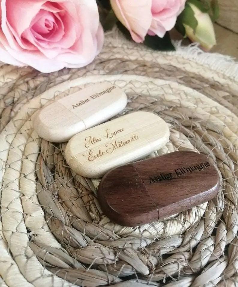 Clé USB 2.0 - 4Go, 8Go, 16 Go en bois ovale à personnaliser - Atelier Eli'magine