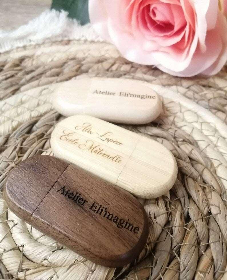 Clé USB 2.0 - 32 Go, 64 Go, 128 Go en bois à personnaliser - Atelier Eli'magine