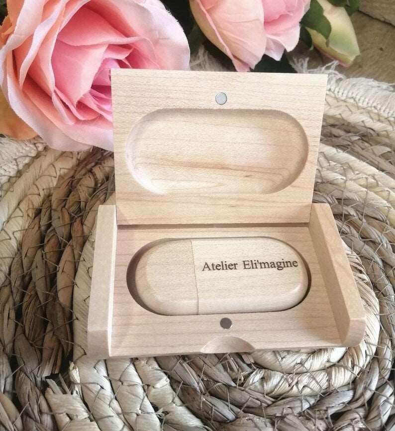 Coffret clé USB de 32Go en bois d'Erable à personnaliser - Atelier Eli'magine