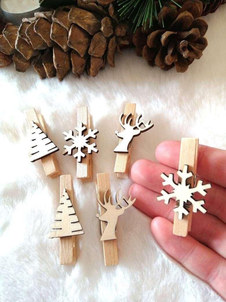 Pince à linge en bois Noel 4,5 x 2 cm 6 pièces - Atelier Eli'magine