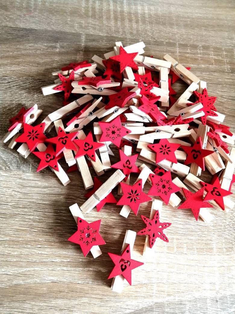 Pince à linge déco Étoiles en bois 6 pcs - Étoiles Noel 4,5 x 3 cm 6 pièces - Atelier Eli'magine