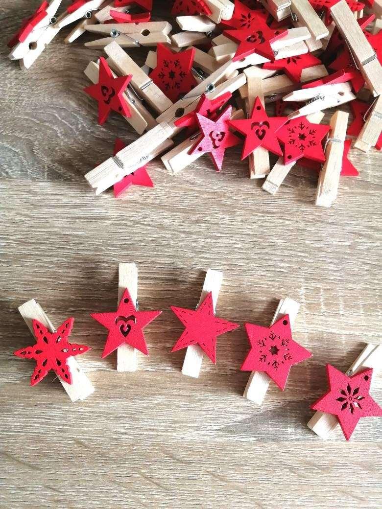 Pince à linge déco Étoiles en bois 6 pcs - Étoiles Noel 4,5 x 3 cm 6 pièces - Atelier Eli'magine