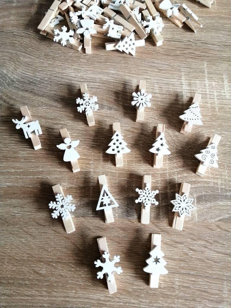 Pince à linge Motifs Noël en bois 6 pcs - motifs Noel blanc 4,5 x 3 cm 6 pièces - Atelier Eli'magine