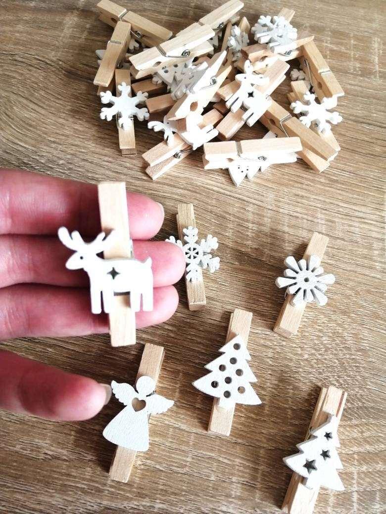 Pince à linge Motifs Noël en bois 6 pcs - motifs Noel blanc 4,5 x 3 cm 6 pièces - Atelier Eli'magine