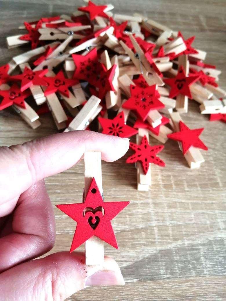 Pince à linge déco Étoiles en bois 6 pcs - Étoiles Noel 4,5 x 3 cm 6 pièces - Atelier Eli'magine