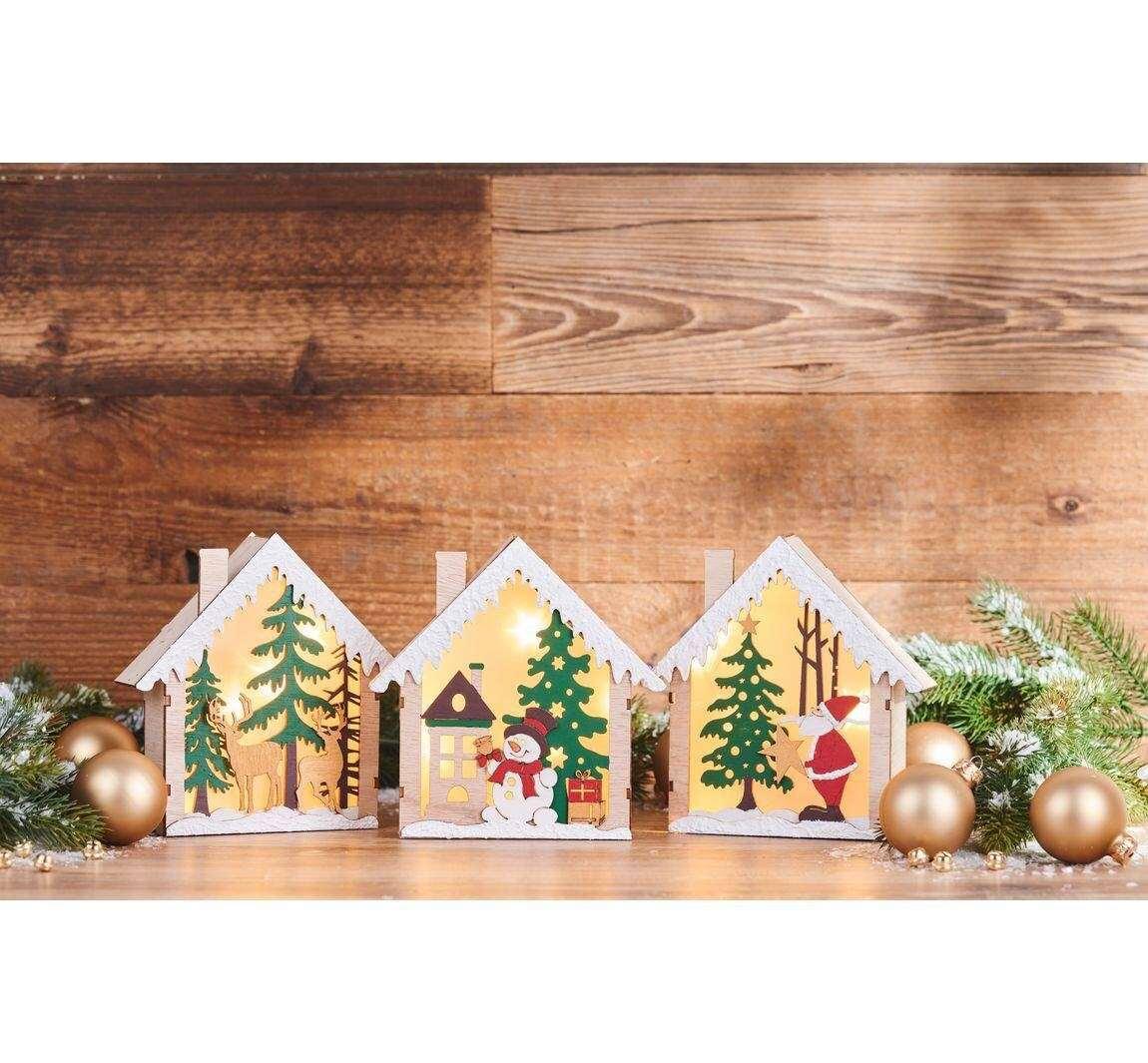Kit de construction en bois maisons lumineuses « Univers de Noël » - Atelier Eli'magine