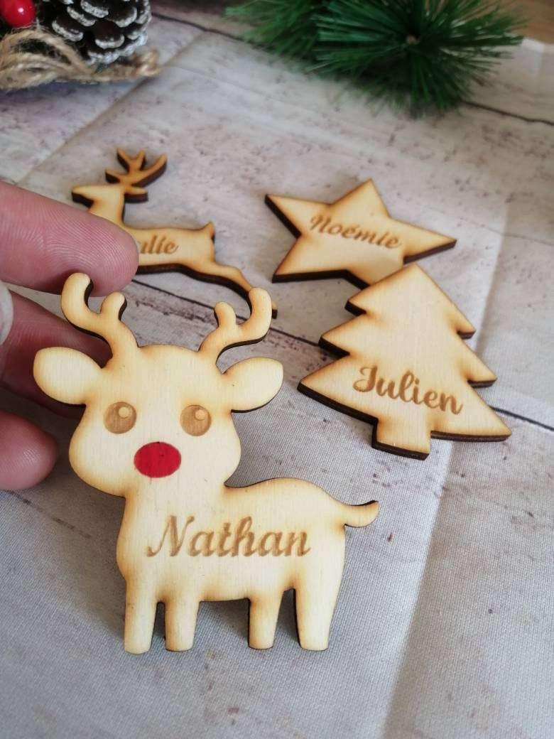 Marque place en bois étiquette forme Noel - Atelier Eli'magine