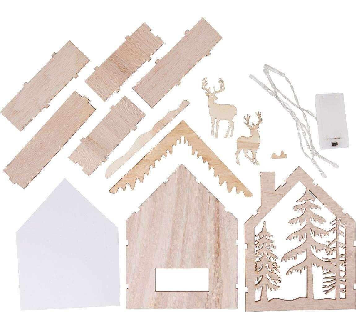Kit de construction en bois maisons lumineuses « Univers de Noël » - Atelier Eli'magine