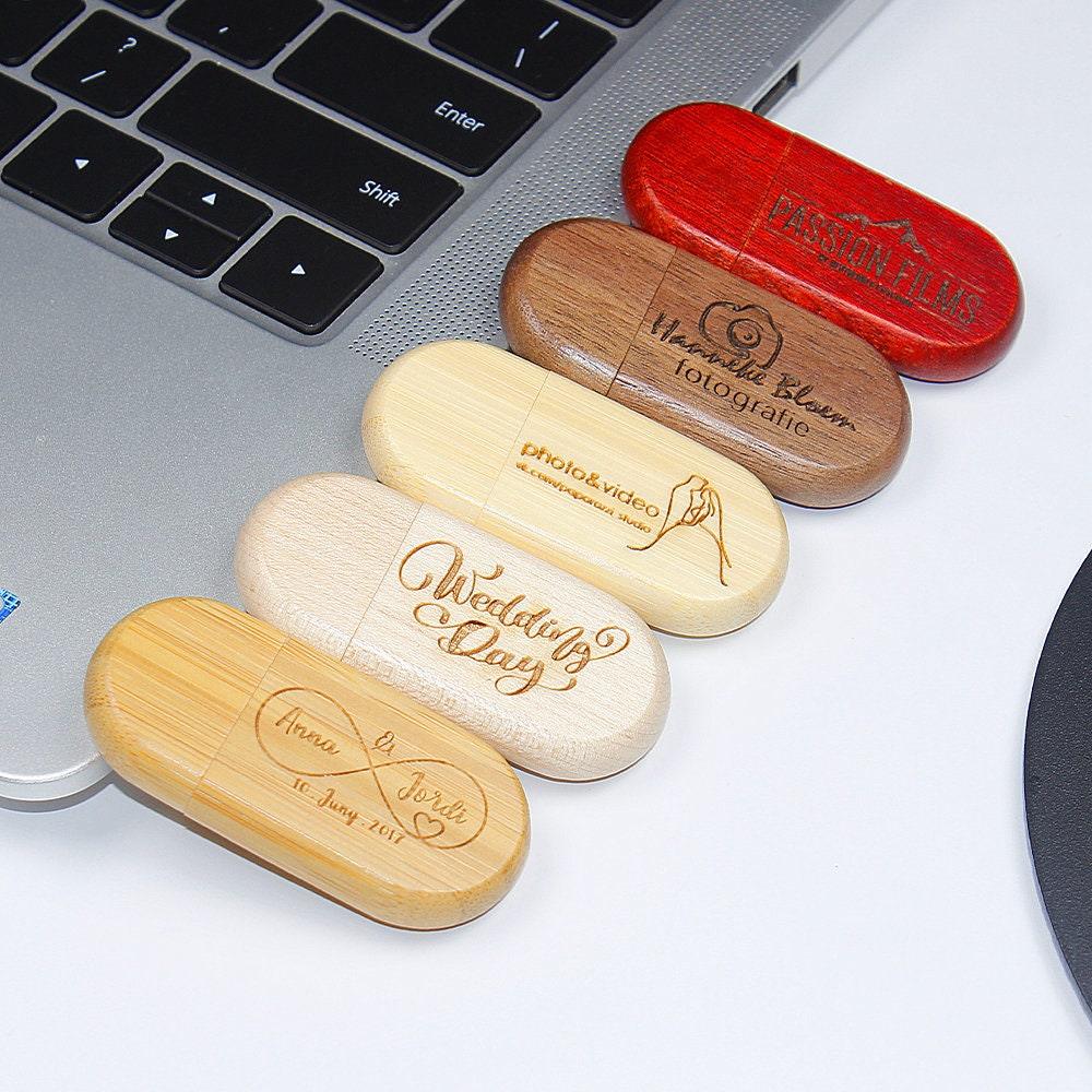 Clé USB 2.0 - 32Go, 64Go, 128 Go en bois ovale à personnaliser - Atelier Eli'magine