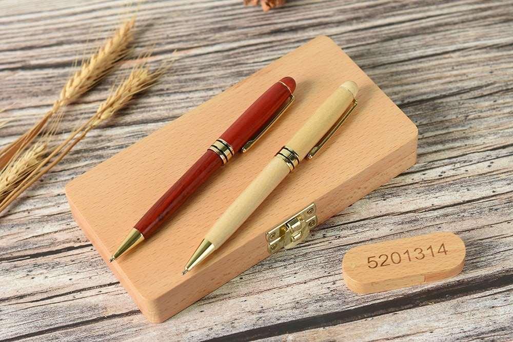 Coffret USB + stylo à bille en hêtre de 16 GO ou 32 GO à personnaliser en bois - Atelier Eli'magine