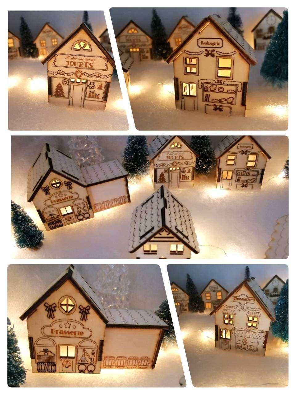 Maison en bois style «Boutiques » village de noël - Atelier Eli'magine