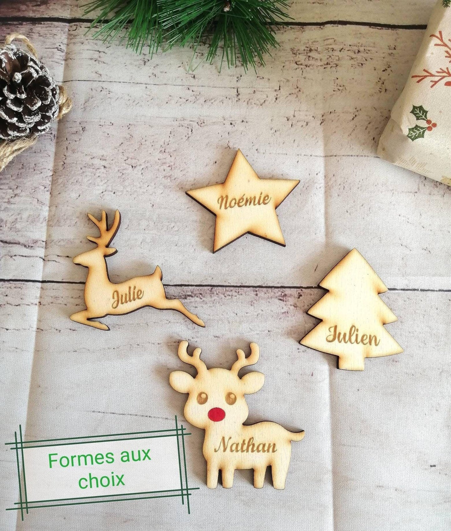 Marque place en bois étiquette forme Noel - Atelier Eli'magine