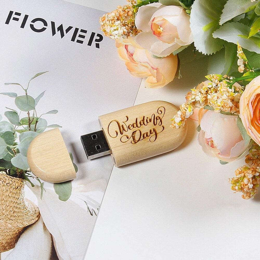 Clé USB 2.0 - 32Go, 64Go, 128 Go en bois ovale à personnaliser - Atelier Eli'magine