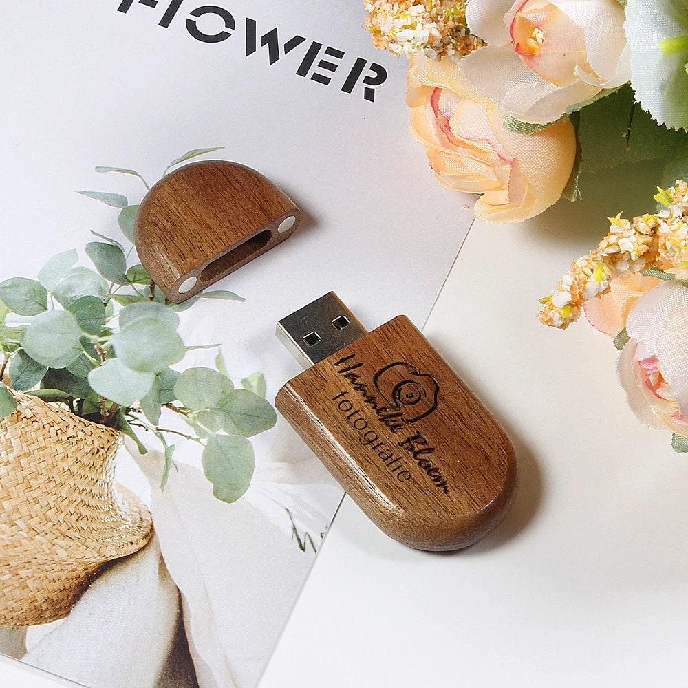 Clé USB 2.0 - 32Go, 64Go, 128 Go en bois ovale à personnaliser - Atelier Eli'magine