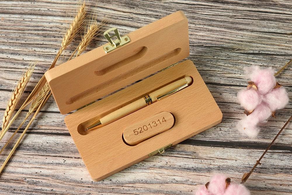 Coffret USB + stylo à bille en hêtre de 16 GO ou 32 GO à personnaliser en bois - Atelier Eli'magine