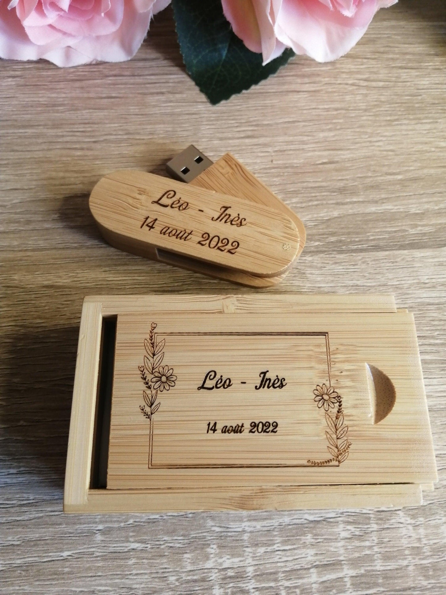 Coffret clé USB de 32Go en bois de Bambou Carbon à personnaliser - Atelier Eli'magine