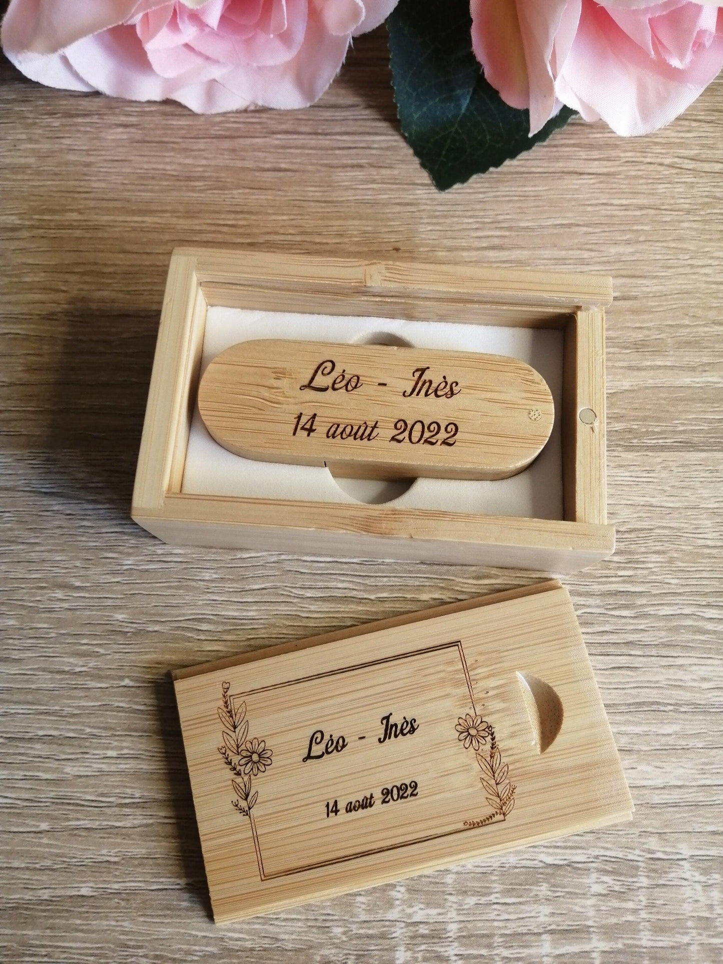 Coffret clé USB de 32Go en bois de Bambou Carbon à personnaliser - Atelier Eli'magine