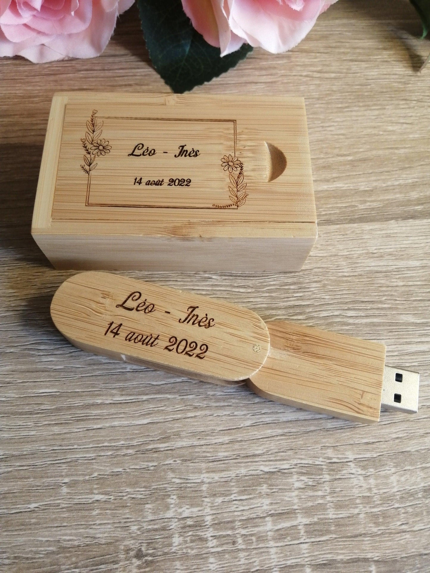 Coffret clé USB de 32Go en bois de Bambou Carbon à personnaliser - Atelier Eli'magine