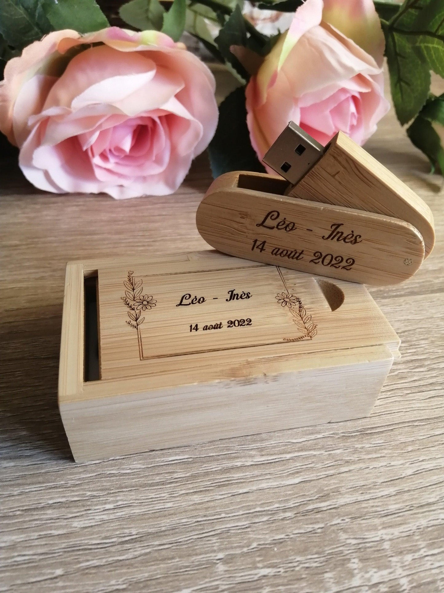Coffret clé USB de 32Go en bois de Bambou Carbon à personnaliser - Atelier Eli'magine